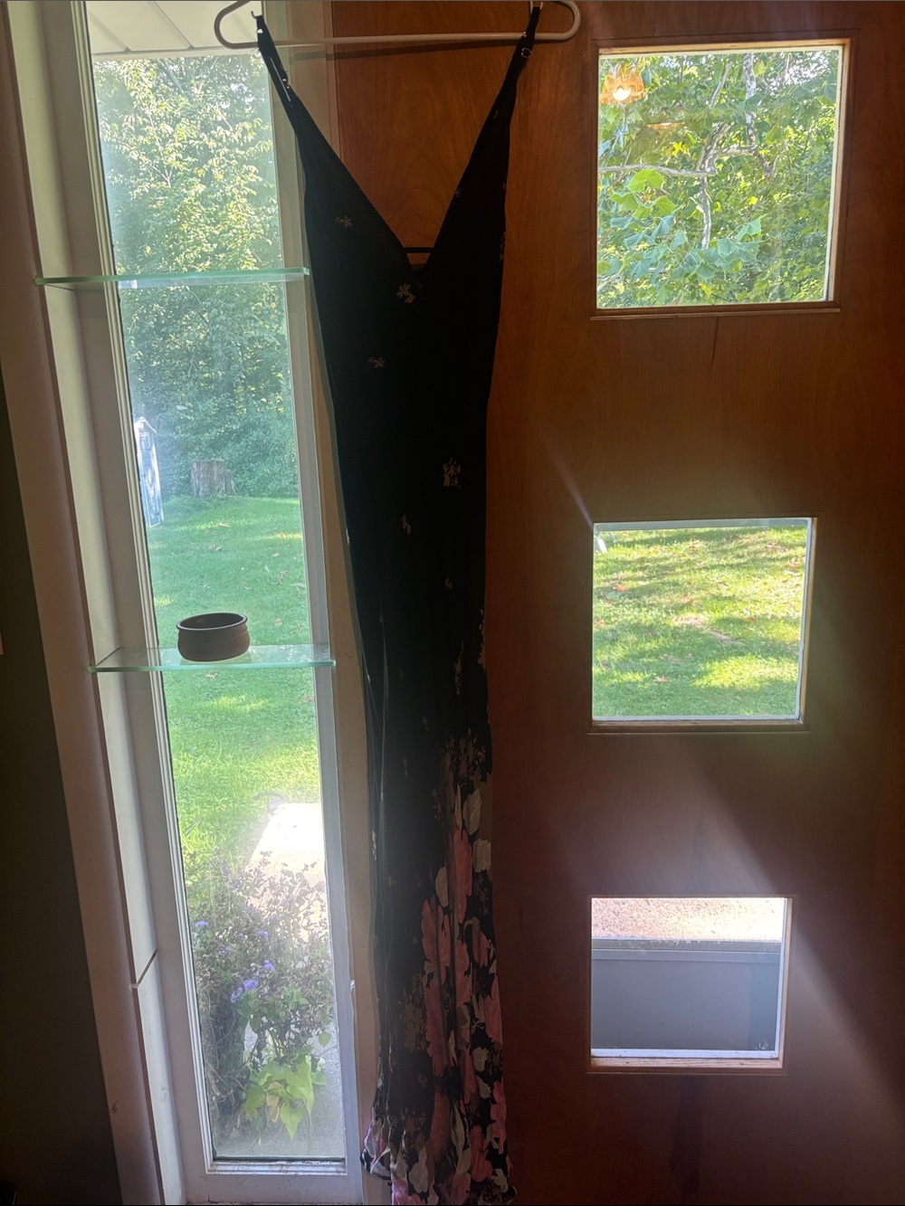 Free People Black Slip Maxi Dress with Pink & Gold Floral Hem